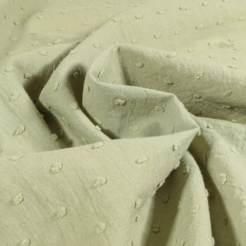 Tissu Plumetis Coton uni Liloo sur fond Vert amande