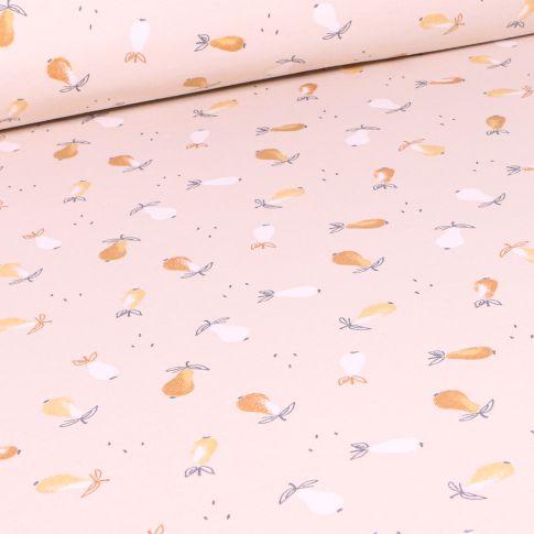Tissu Jersey Coton Arty Poire sur fond Ecru