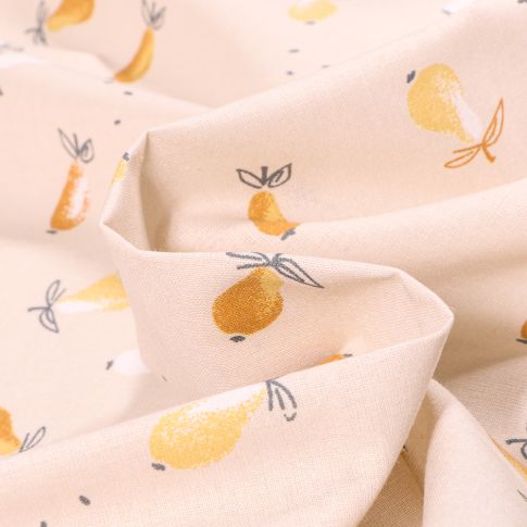 Tissu Coton imprimé Arty Poire sur fond Beige