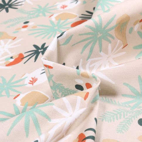 Tissu Coton imprimé Arty Poterie sur fond Naturel