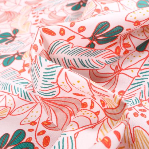 Tissu Viscose Poyo corail sur fond Blanc