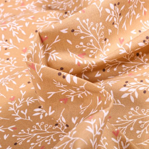 Tissu Coton imprimé Bio Arty Raggy sur fond Ocre