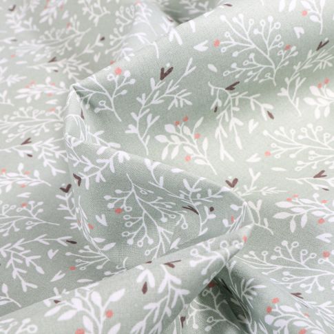Tissu Coton imprimé Bio Arty Raggy sur fond Vert d'eau