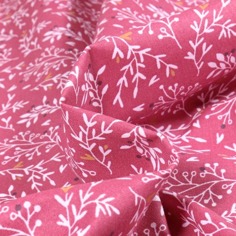 Tissu Coton imprimé Bio Arty Raggy sur fond Framboise