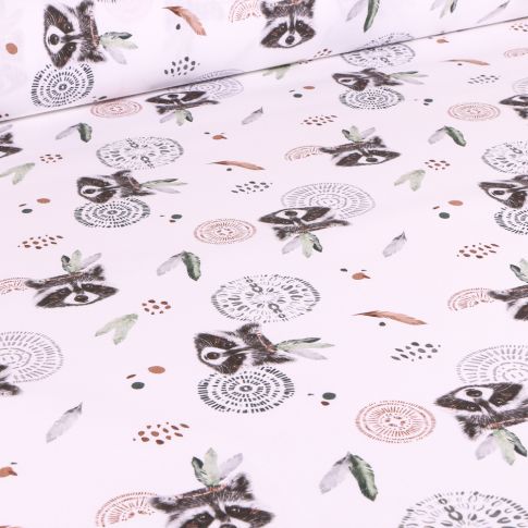 Tissu Coton imprimé Arty Ratoune sur fond Blanc