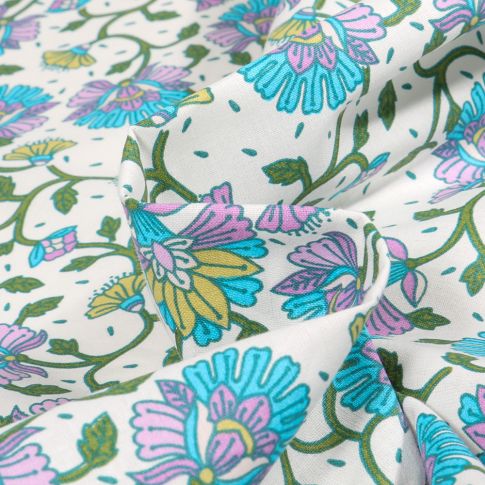 Tissu Coton imprimé Arty Ravi sur fond Blanc