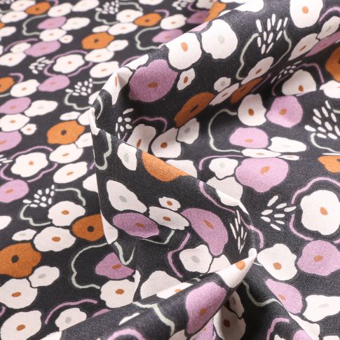 Tissu Coton imprimé Arty Rinad sur fond Noir