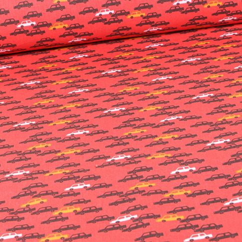 Tissu Coton imprimé Arty Voitures sur fond Rouge