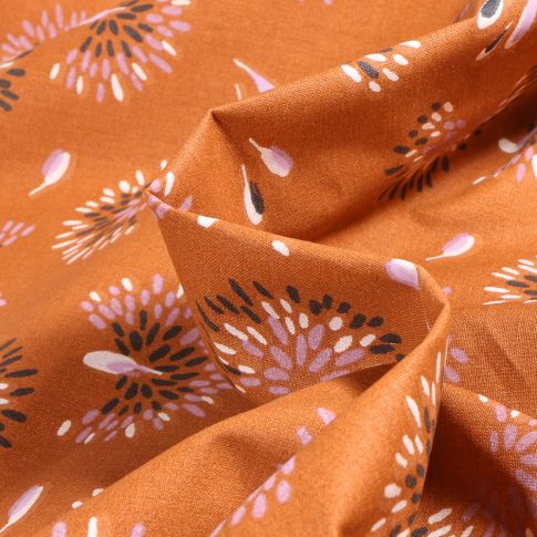 Tissu Coton imprimé Arty Roami sur fond Jaune curcuma