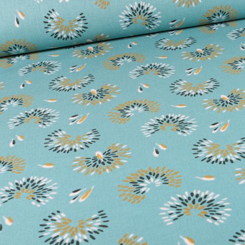 Tissu Coton imprimé Arty Roami sur fond Vert menthe