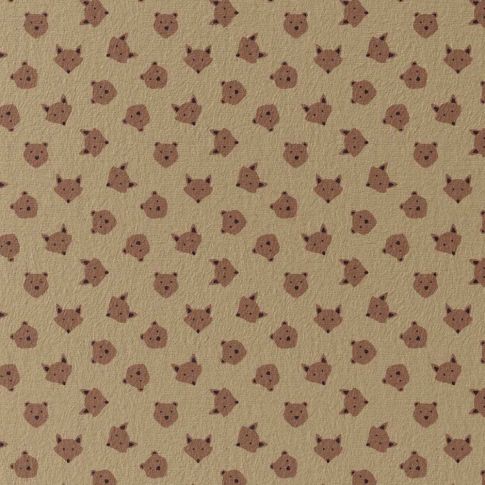 Tissu Jersey Coton Loups Ruz sur fond Camel