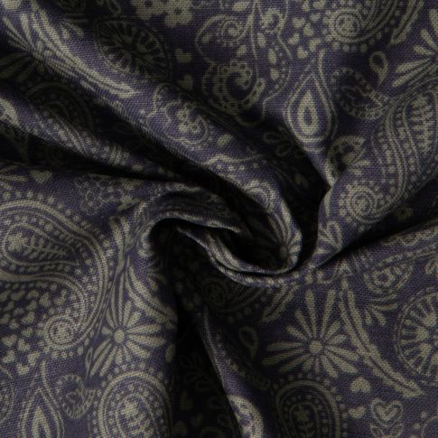 Tissu Toile de Coton Demi Natté Cachemire vert sur fond Bleu marine