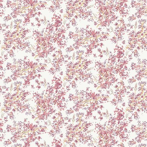 Tissu Popeline de Coton Saichu rose sur fond Blanc