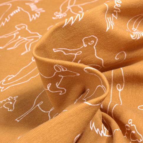 Tissu Jersey Coton Arty Samena sur fond Ocre