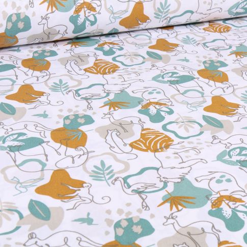 Tissu coton imprimé Arty Samon sur fond Blanc