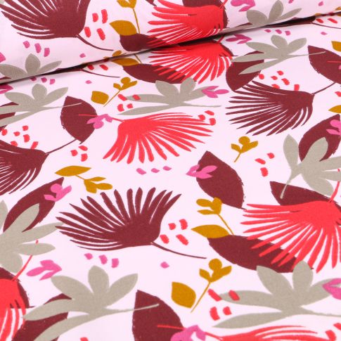 Tissu Coton imprimé Arty Saori bordeaux sur fond Blanc cassé