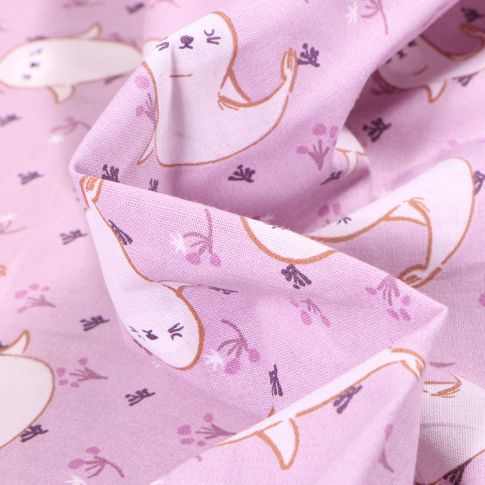 Tissu Coton imprimé Arty Phoques sur fond Rose