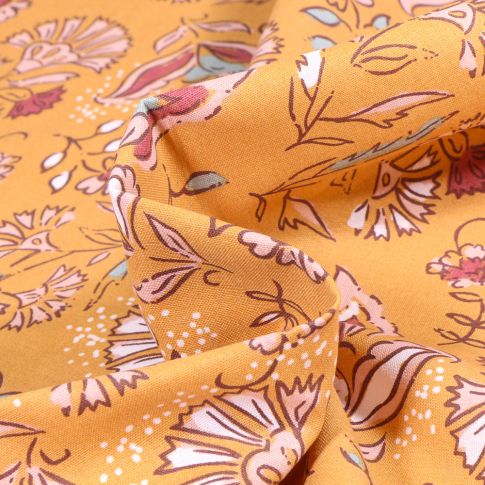 Tissu Coton imprimé Arty Semara sur fond Ocre