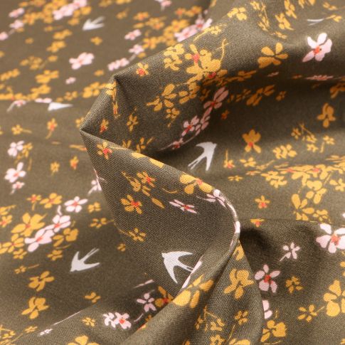 Tissu Coton imprimé Arty Shima sur fond Bronze