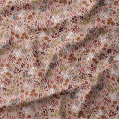 Tissu Velours milleraies Shuni sur fond Vieux rose