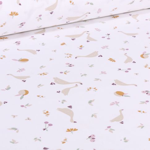 Tissu Coton imprimé Arty Sidonie sur fond Blanc