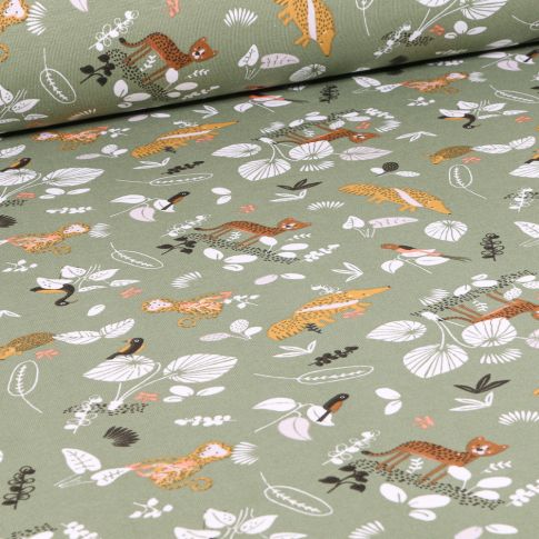 Tissu Jersey Coton Arty Sigolin sur fond Vert amande