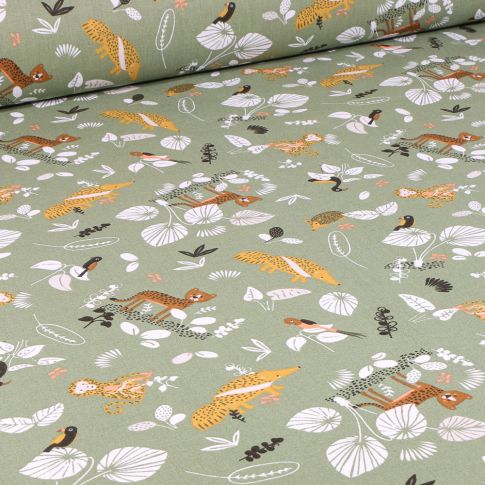 Tissu Coton imprimé  Arty Sigolin sur fond Vert amande