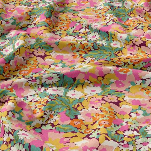 Tissu Viscose imprimé Silene sur fond Rose