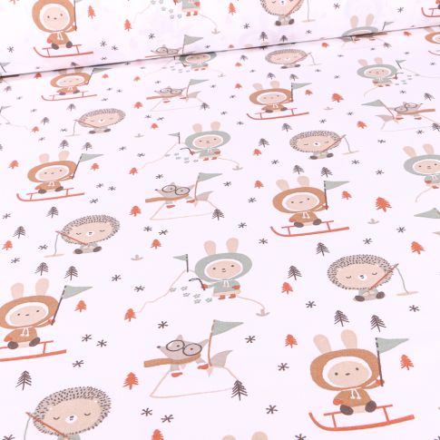 Tissu Coton imprimé Arty Skimo sur fond Blanc