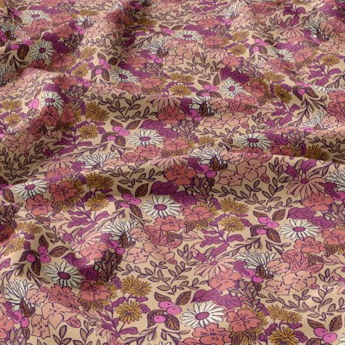 Tissu Viscose Arty Souzza fleuris sur fond Pêche