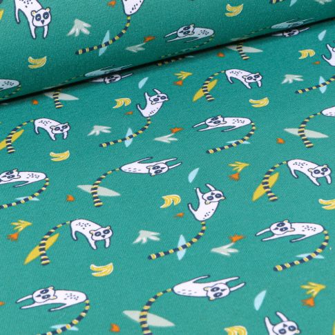 Tissu Jersey Coton Arty Srumi sur fond Vert émeraude