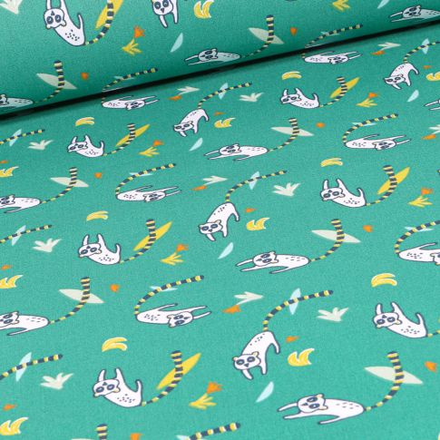 Tissu Coton imprimé Arty Srumi sur fond Vert émeraude