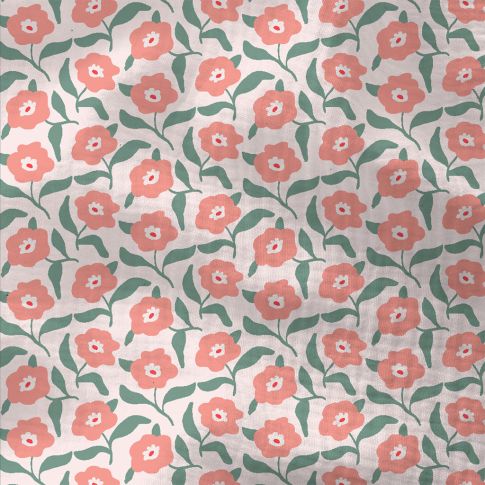 Tissu Double gaze Coton Storia fleuris sur fond Rose pâle