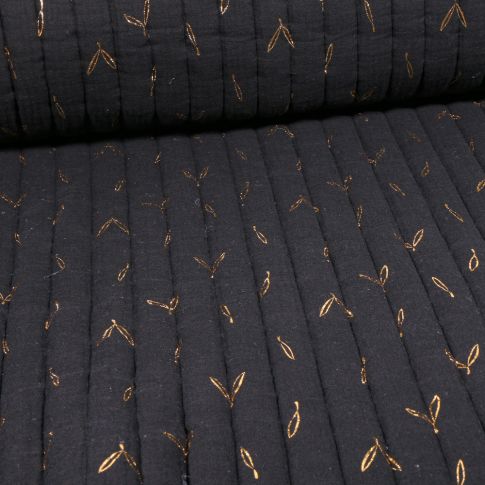 Tissu Double gaze Matelassée Hope métallisé sur fond Noir