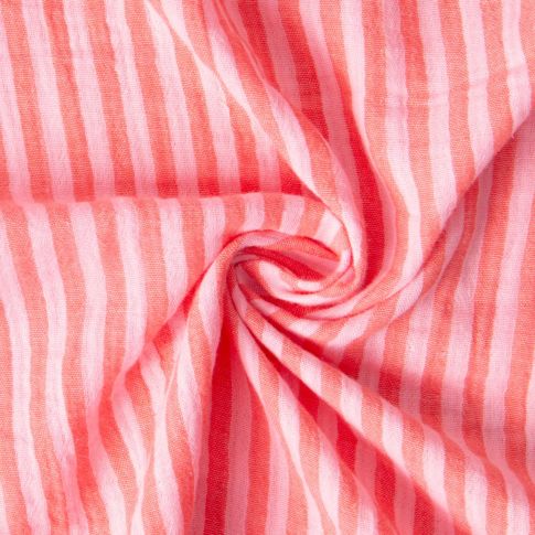 Tissu Double gaze de Coton Réversible rayé Rose