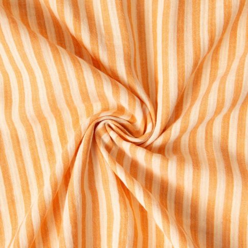 Tissu Double gaze de Coton Réversible rayé Abricot