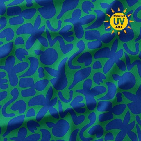 Tissu Lycra maillot de bain anti UV Swag bleu roi sur fond Vert gazon