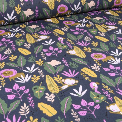 Tissu Coton imprimé Arty Takua sur fond Bleu marine