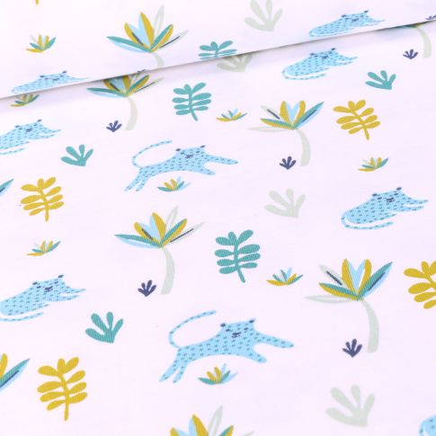 Tissu Jersey Coton Tanako sur fond Blanc