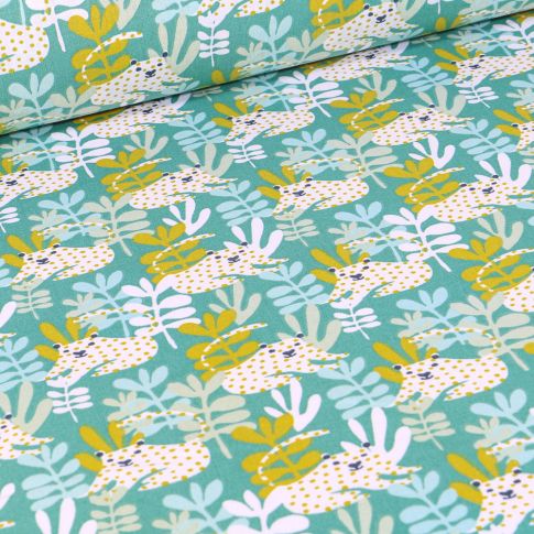 Tissu Coton imprimé Arty Tanza sur fond Vert