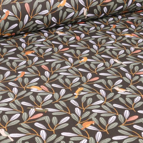 Tissu Coton imprimé Arty Meleze sur fond Noir