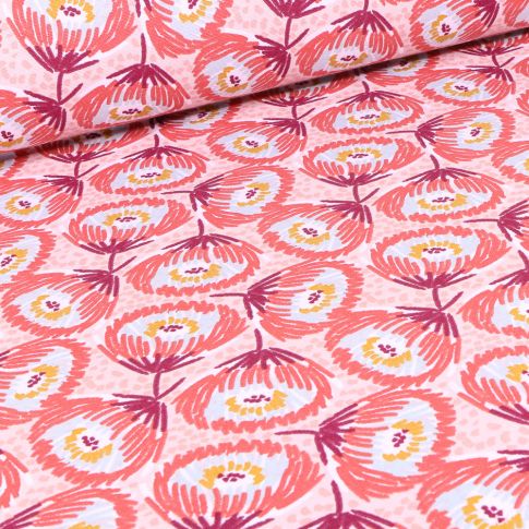 Tissu Toile de Coton Tesaya sur fond Rose