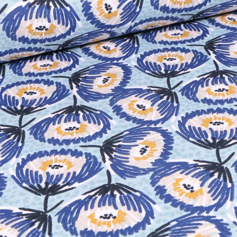 Tissu Toile de Coton Tesaya sur fond Bleu