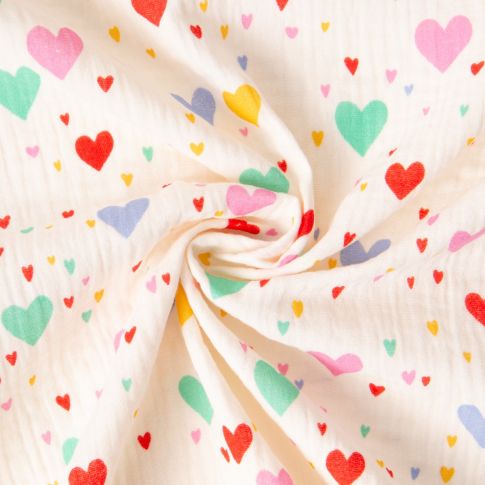 Tissu Double gaze de Coton Ti Amo sur fond Ecru