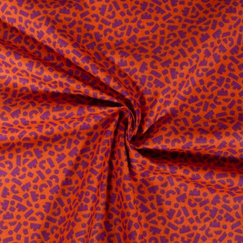 Tissu Coton imprimé Arty Tibeans sur fond Terracotta