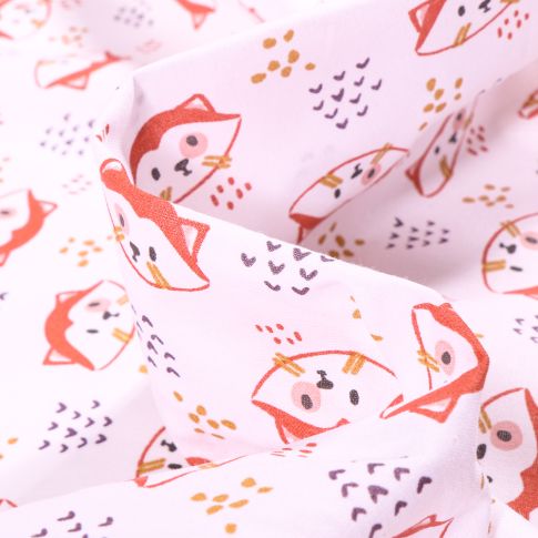 Tissu Coton imprimé Têtes de renards sur fond Blanc