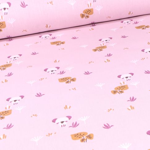 Tissu Coton imprimé Arty Timiko sur fond Rose
