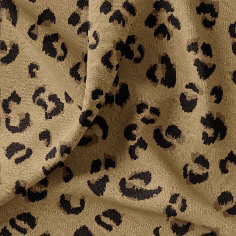 Tissu Toile de Coton Canvas Léopard sur fond Camel