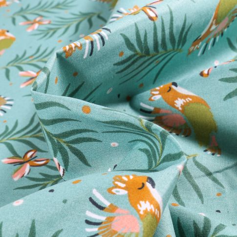 Tissu Coton imprimé Arty Toessa sur fond Vert menthe