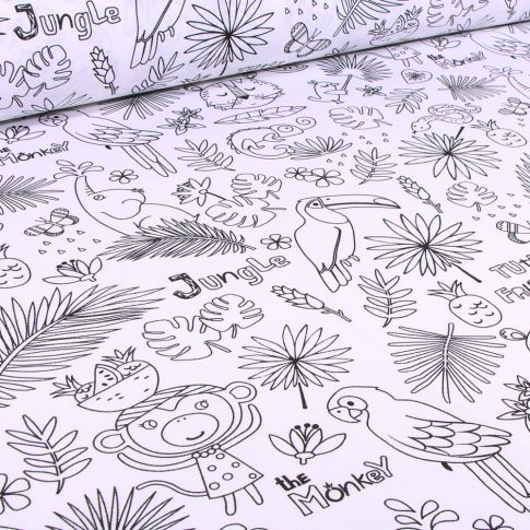Tissu Coton à colorier Arty Tropik sur fond Blanc